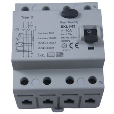 Harga yang pantas Tipe B IP20 RCD Circuit Breaker 40A 3 Phase 4 Pole Mode Elektromagnetik MCB on line
