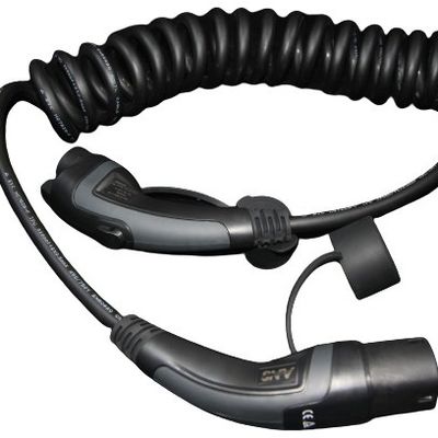 Harga yang pantas 16A 1fase 3.6kW hitam/abu-abu tipe 1 hingga tipe 2 Kabel pengisi daya ev TPU/kabel pengisi daya spiral ev on line