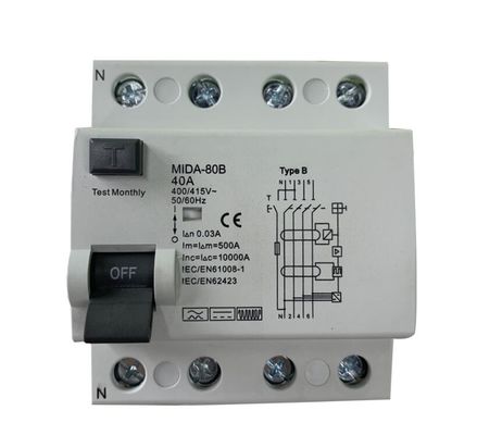 Harga yang pantas Pemutus Sirkuit RCD 4 Kutub 415V 63A Pemutus Sirkuit 3 Fasa on line